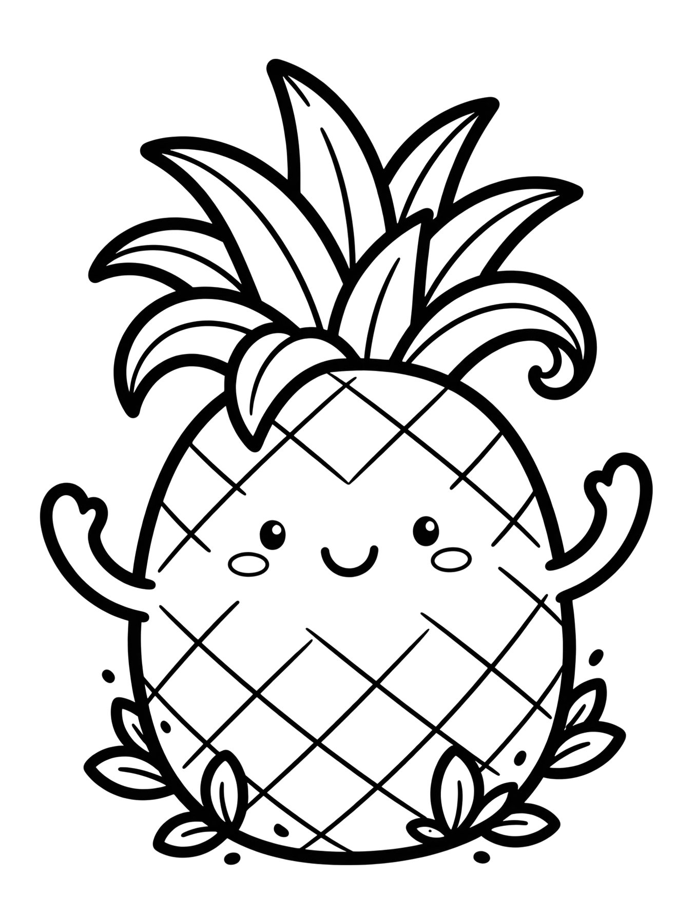Desenho de abacaxi kawaii para colorir
