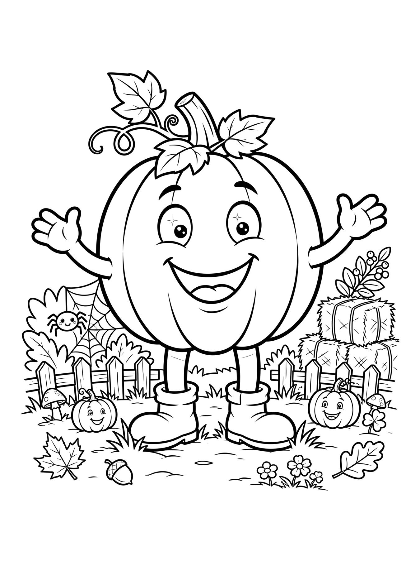 Desenho de abóbora de Halloween com rosto feliz para colorir