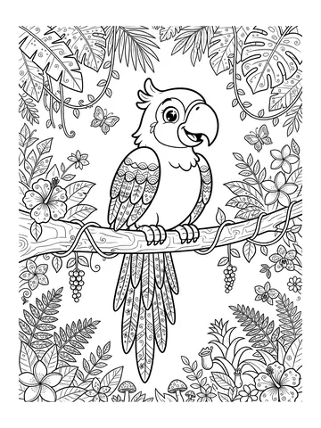 Desenho de arara no galho para colorir