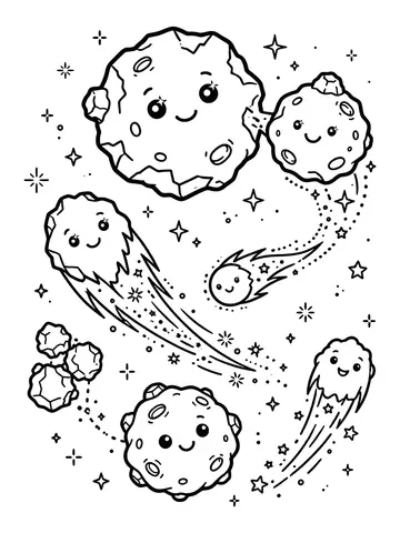 Desenho de asteroides e meteoros no espaço para colorir