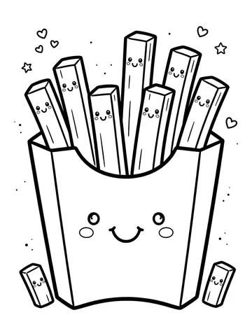 Desenho de batata frita kawaii para colorir