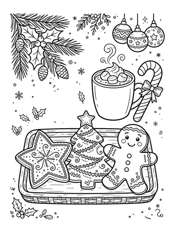 Desenho de biscoitos de Natal na bandeja para colorir