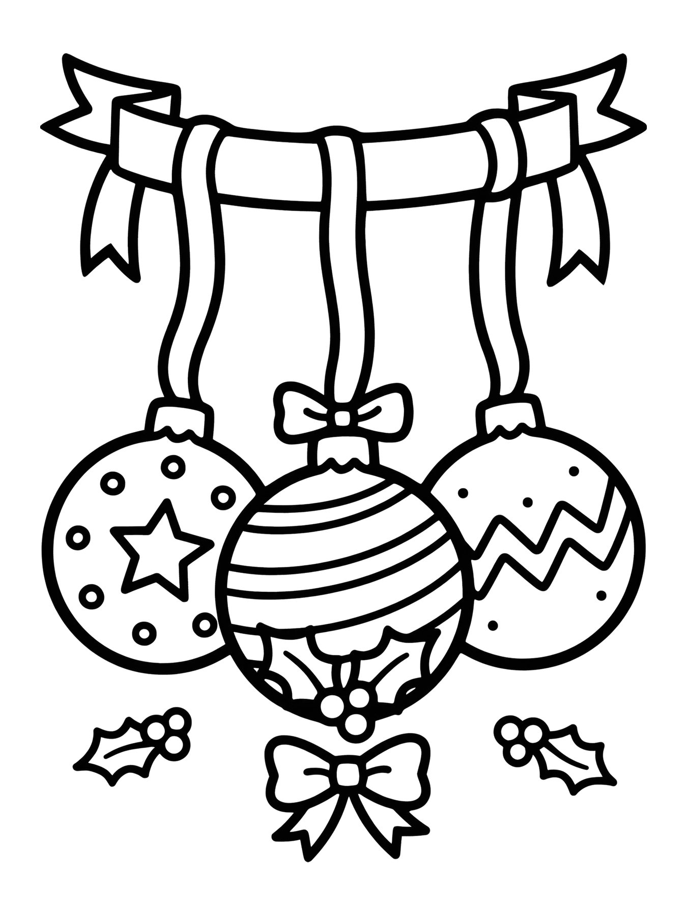Desenho de bolas de Natal decoradas para colorir