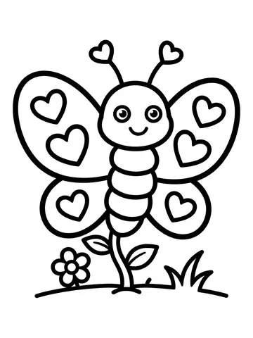 Desenho de borboleta com corações nas asas para colorir