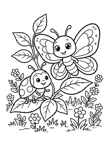 Desenho de borboleta e joaninha para colorir