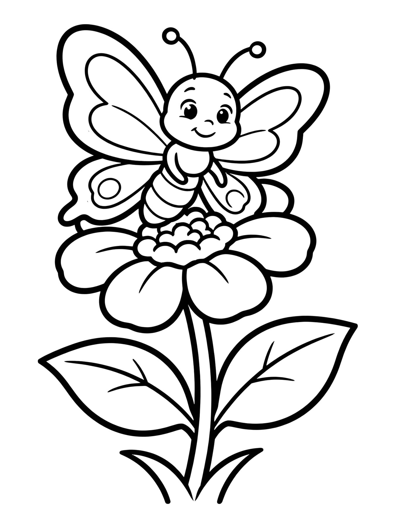 Desenho de borboleta pousada em uma flor para colorir