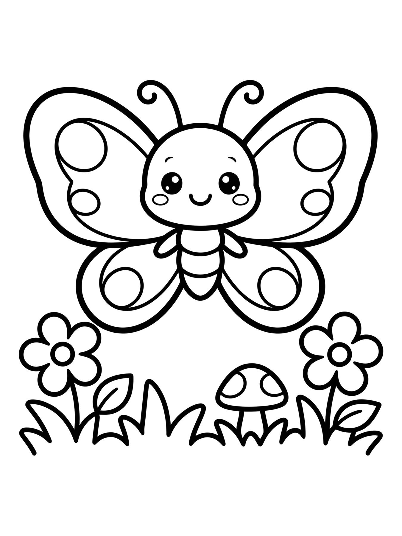 Desenho de borboleta sorridente kawaii para colorir