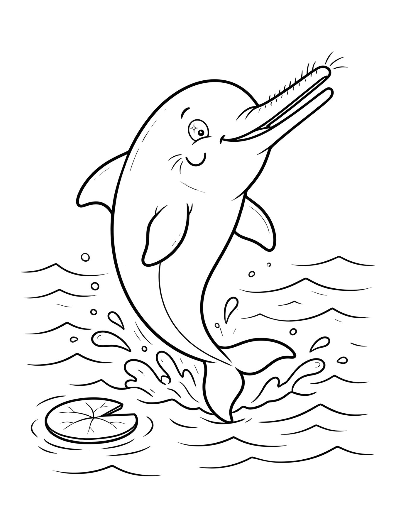 Desenho de boto cor de rosa no rio para colorir