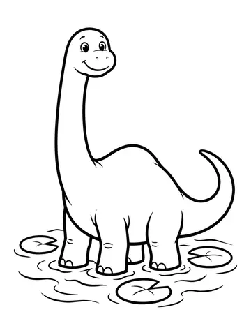 Desenho de braquiossauro na água para colorir
