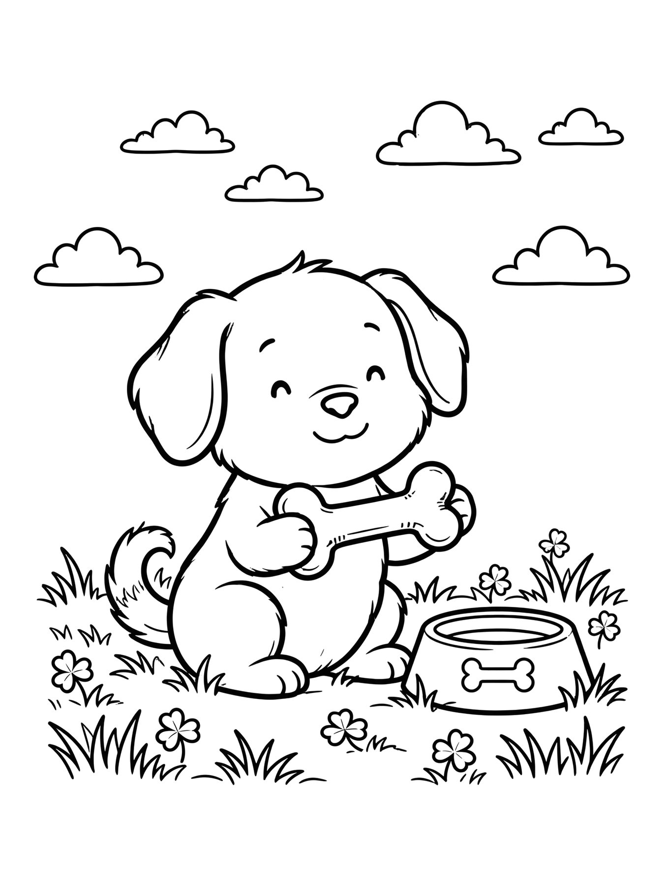 Desenho de cachorrinho com osso para colorir