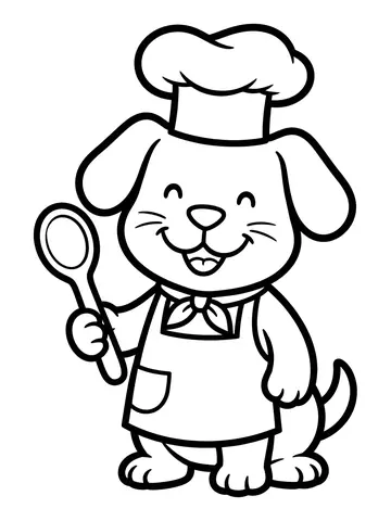 Desenho de cachorro com chapéu de chef para colorir