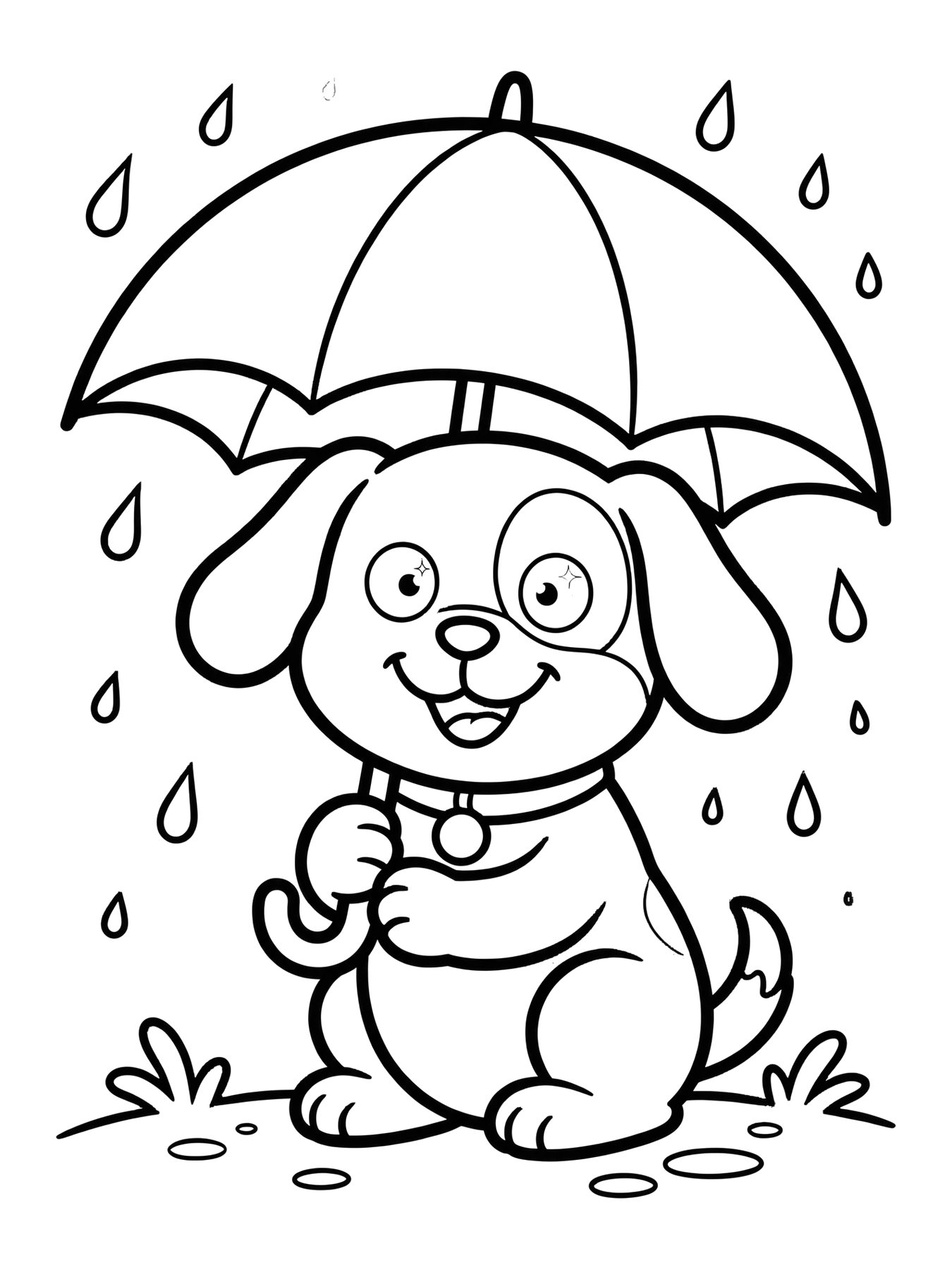 Desenho de cachorro com guarda-chuva para colorir