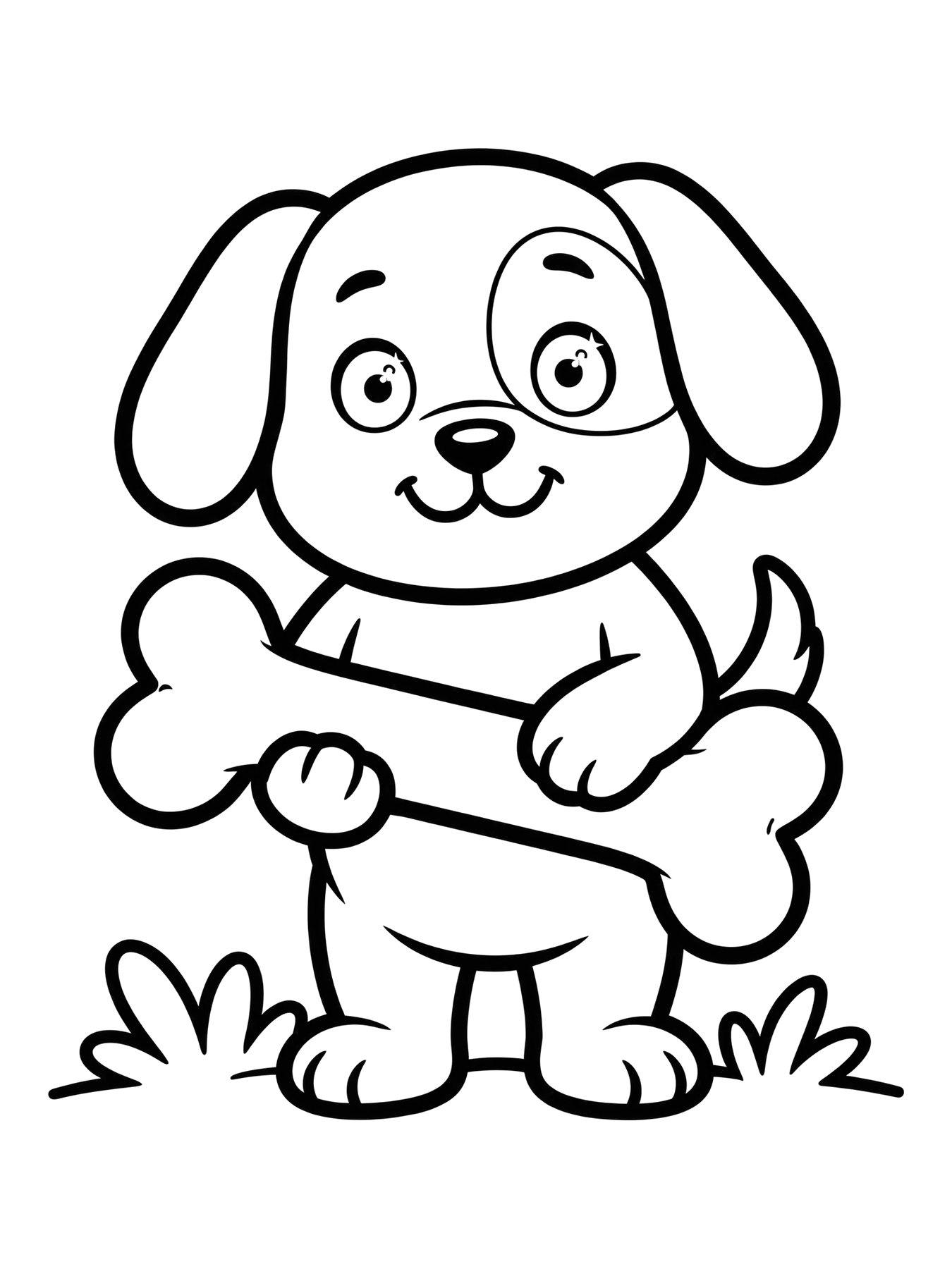 Desenho de cachorro com osso para colorir