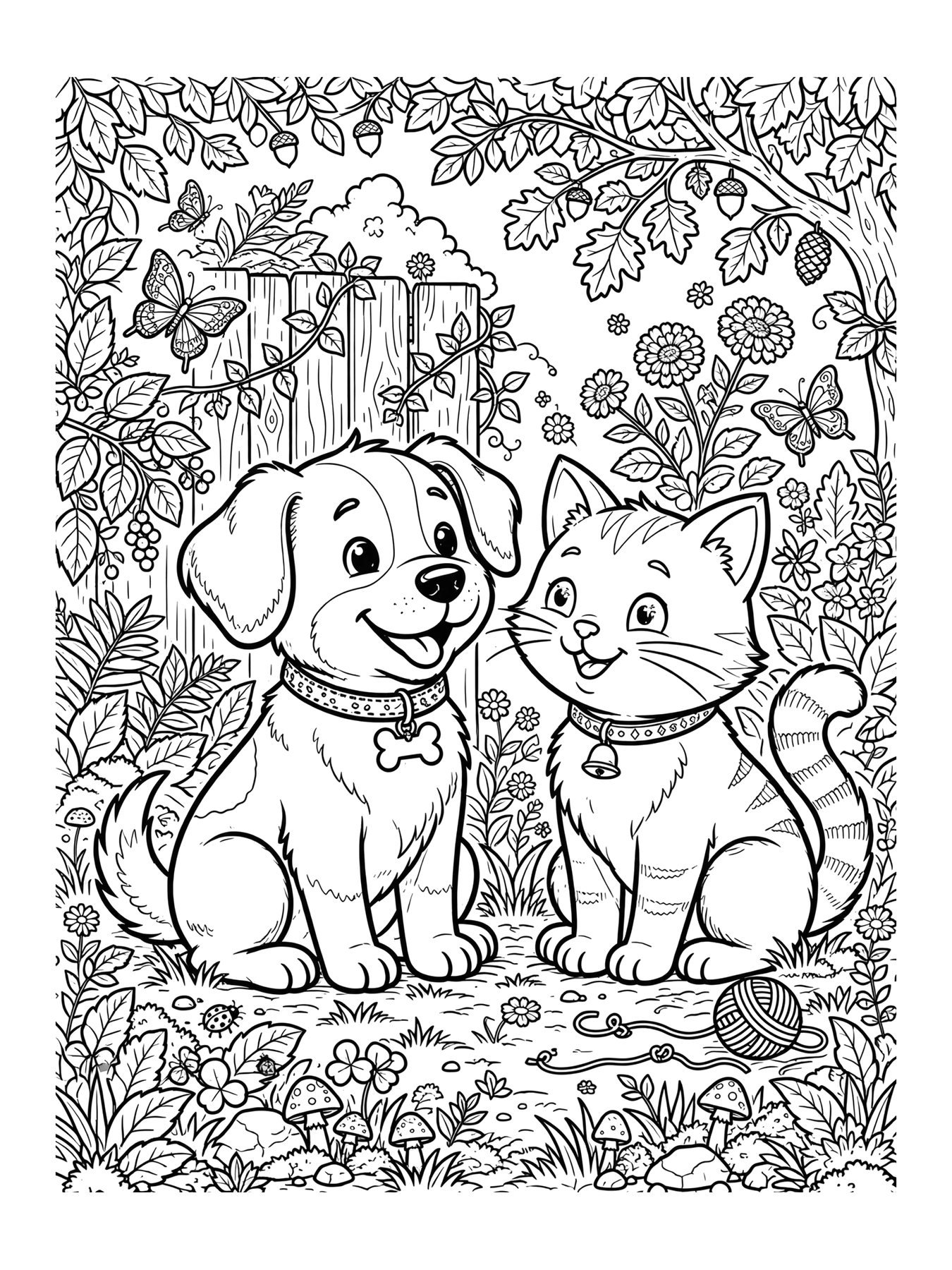 Desenho de cachorro e gato amigos para colorir