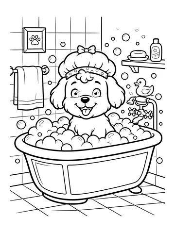 Desenho de cachorro na banheira para colorir