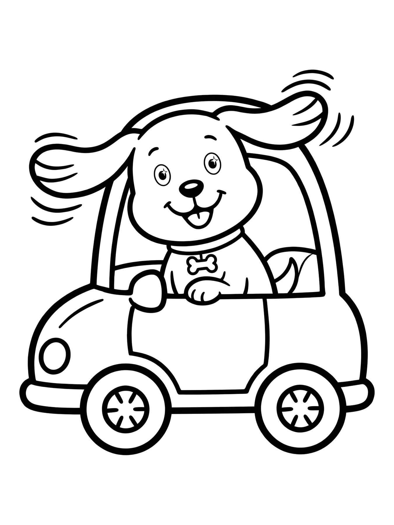 Desenho de cachorro no carro para colorir