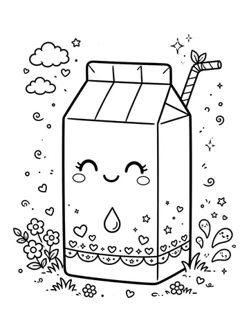 Desenho de caixa de leite kawaii para colorir