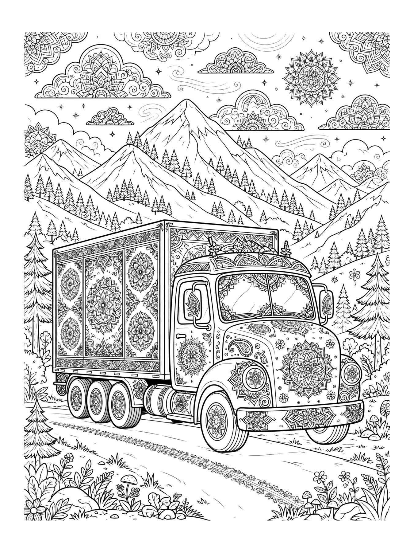 Desenho de caminhão detalhado para colorir