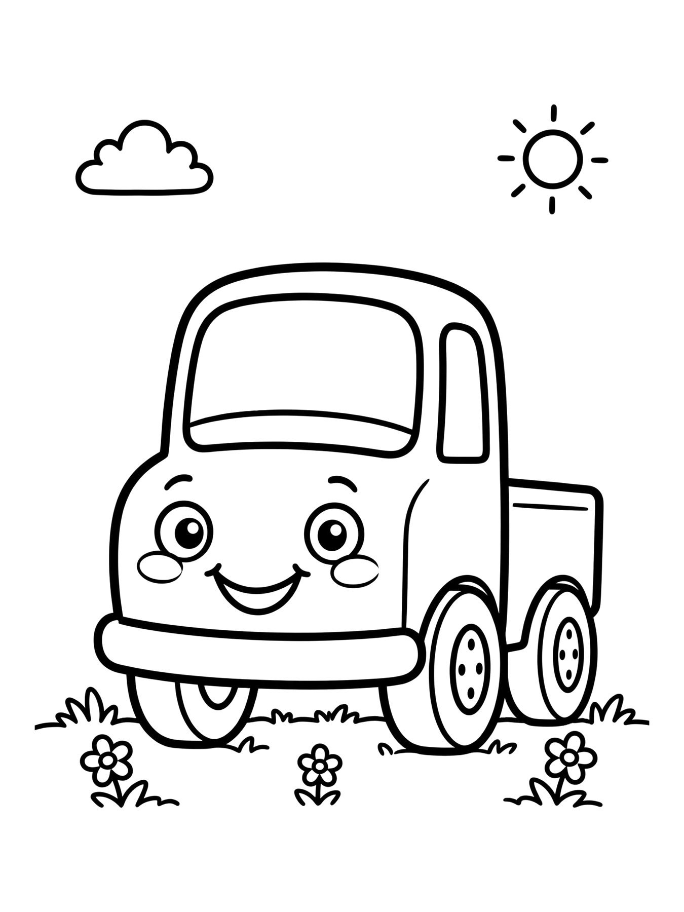 Desenho de caminhão fofo sorrindo para colorir
