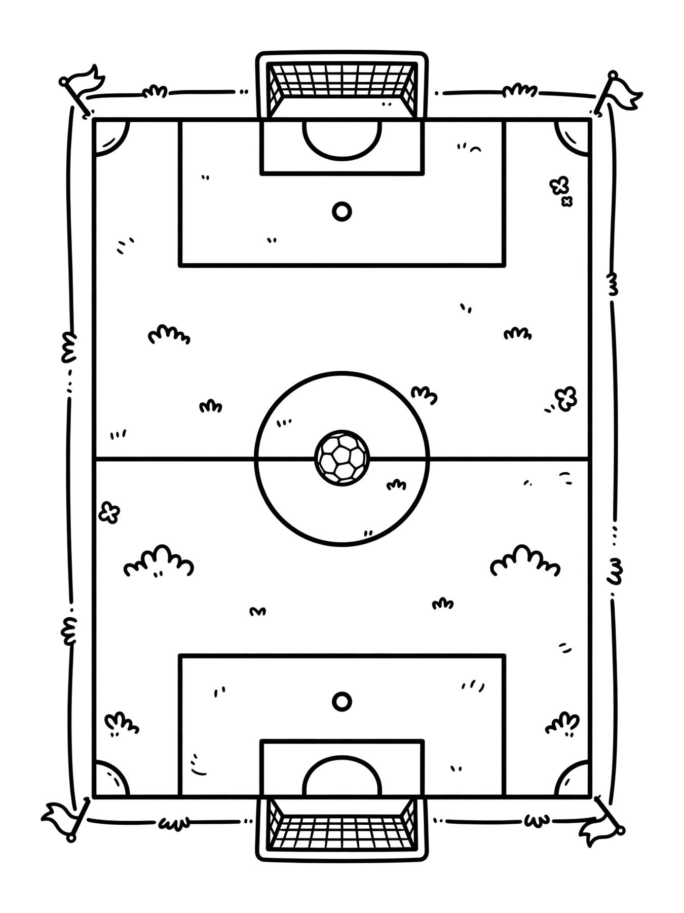Desenho de campo de futebol visto de cima para colorir