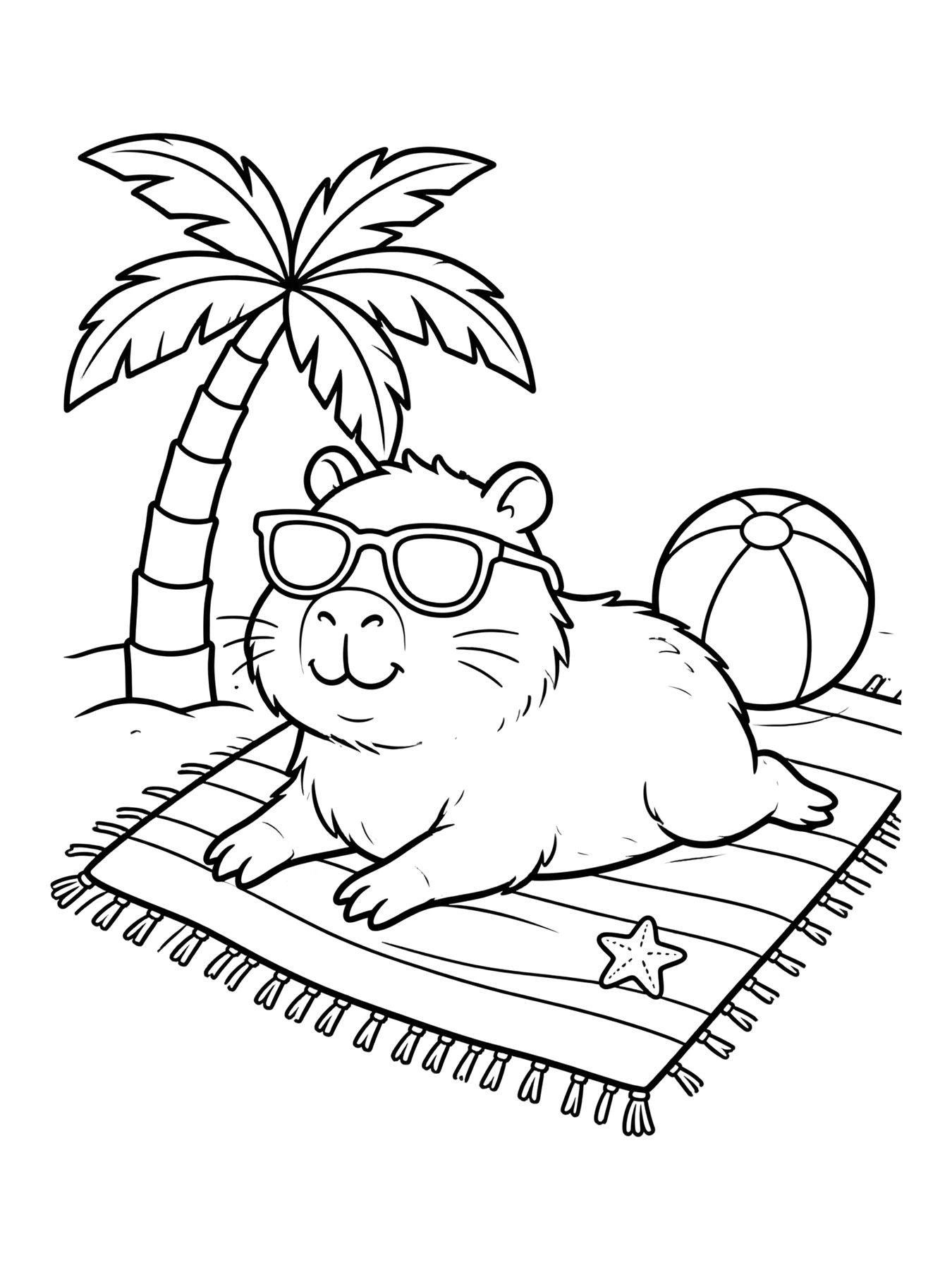 Desenho de capivara com óculos escuros para colorir