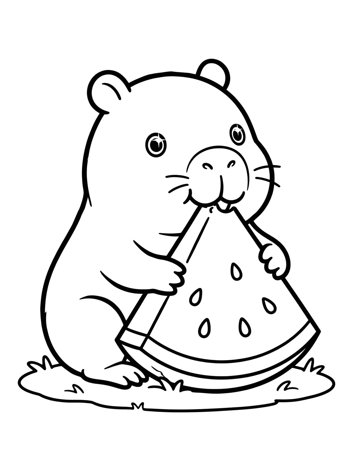 Desenho de capivara comendo melancia para colorir