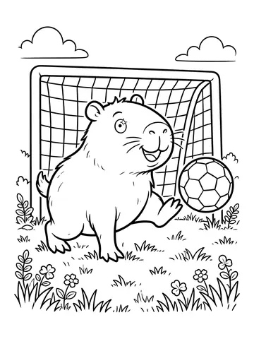 Desenho de capivara jogando futebol para colorir