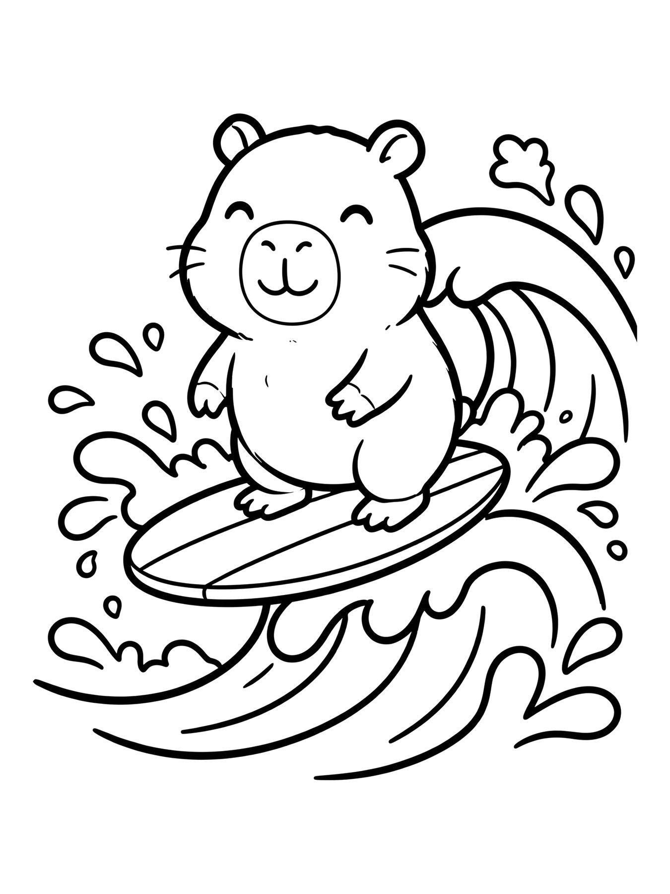 Desenho de capivara surfando para colorir