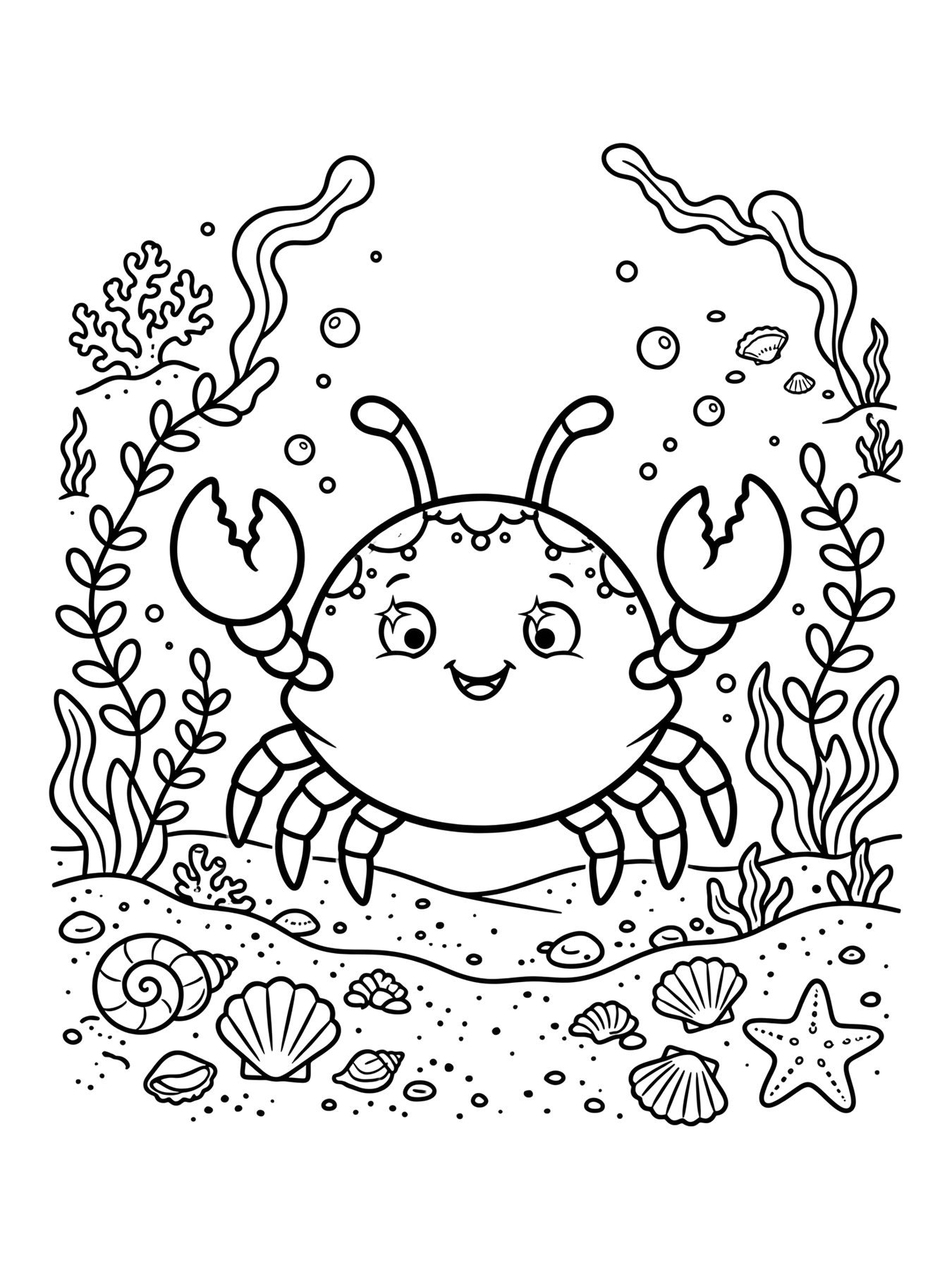 Desenho de caranguejo fofo para colorir