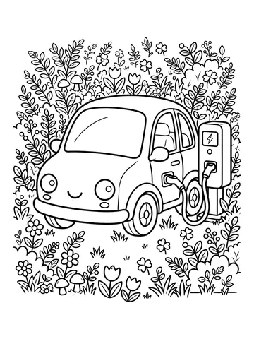 Desenho de carro elétrico carregando para colorir