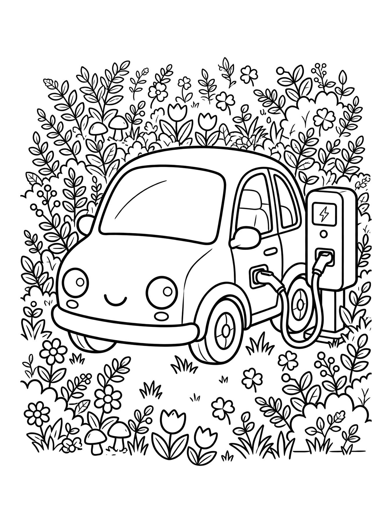 Desenho de carro elétrico carregando para colorir