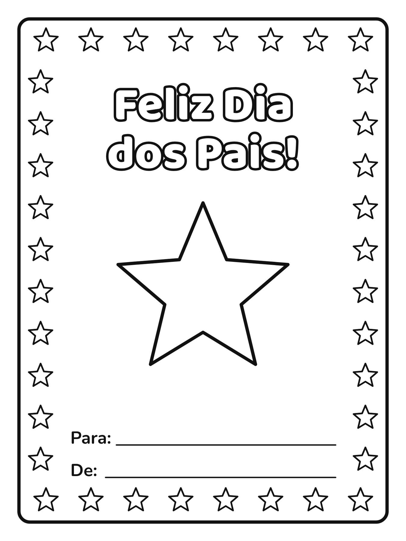 Cartão de Dia dos Pais para colorir com a frase Feliz Dia dos Pais!