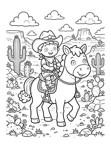 Desenho de cavalo com cowboy fofo para colorir