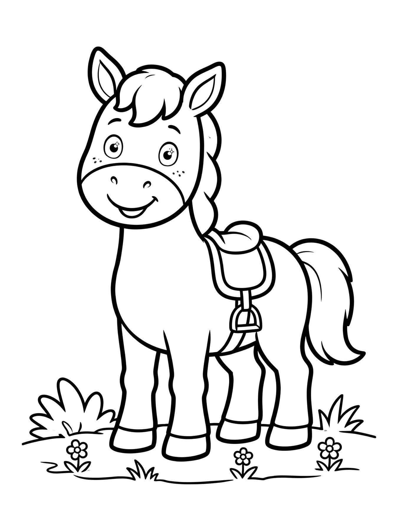 Desenho de cavalo com sela para colorir
