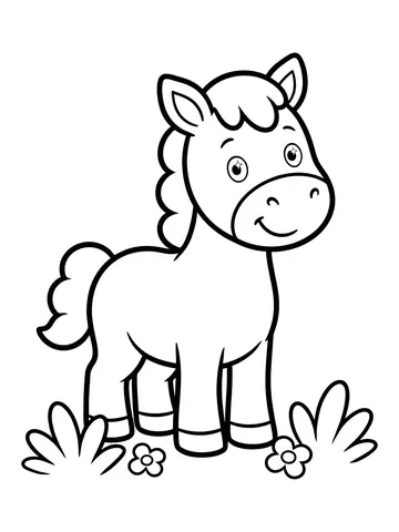Desenho de cavalo fofo no campo para colorir