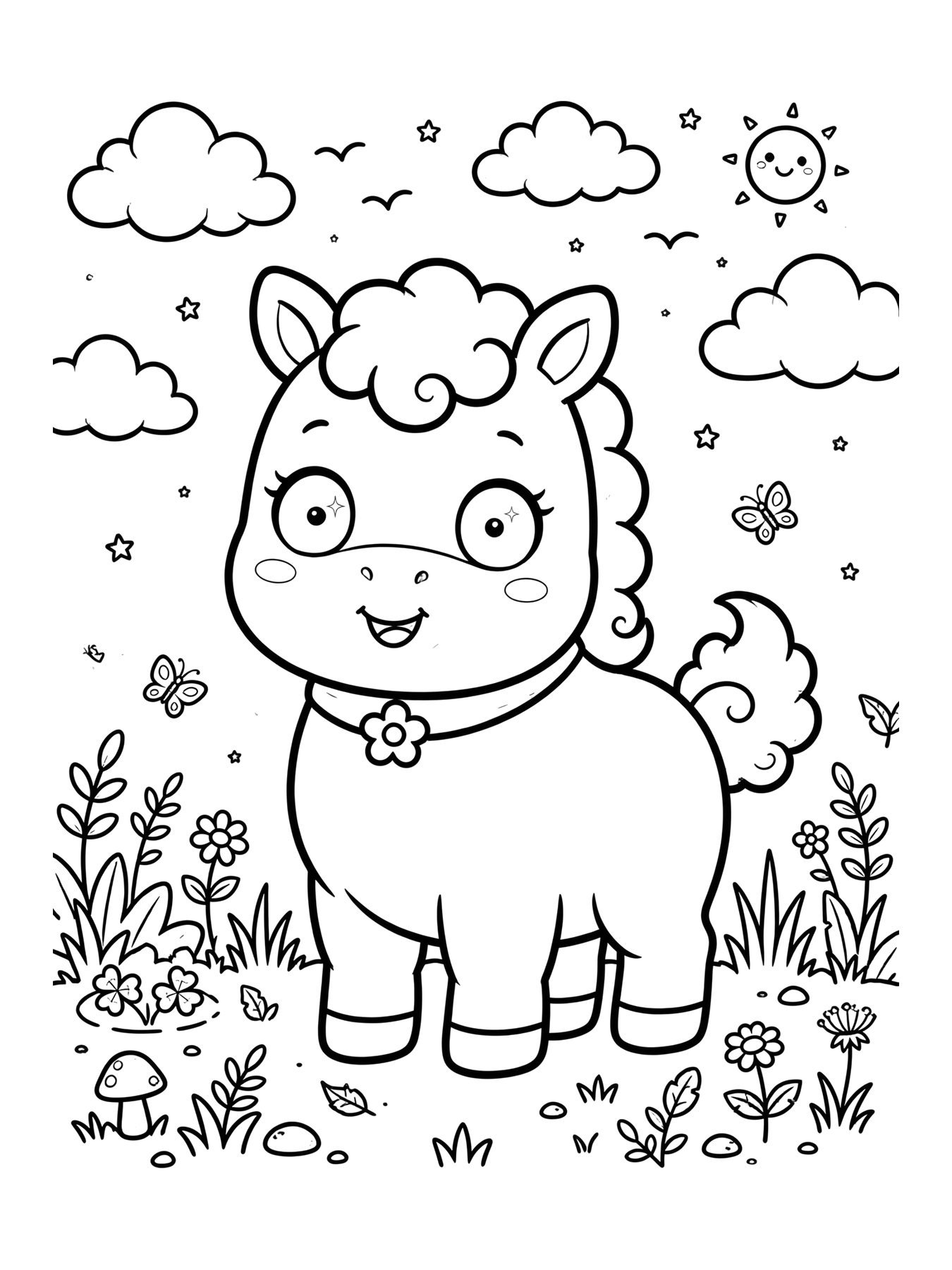 Desenho de cavalo kawaii para colorir