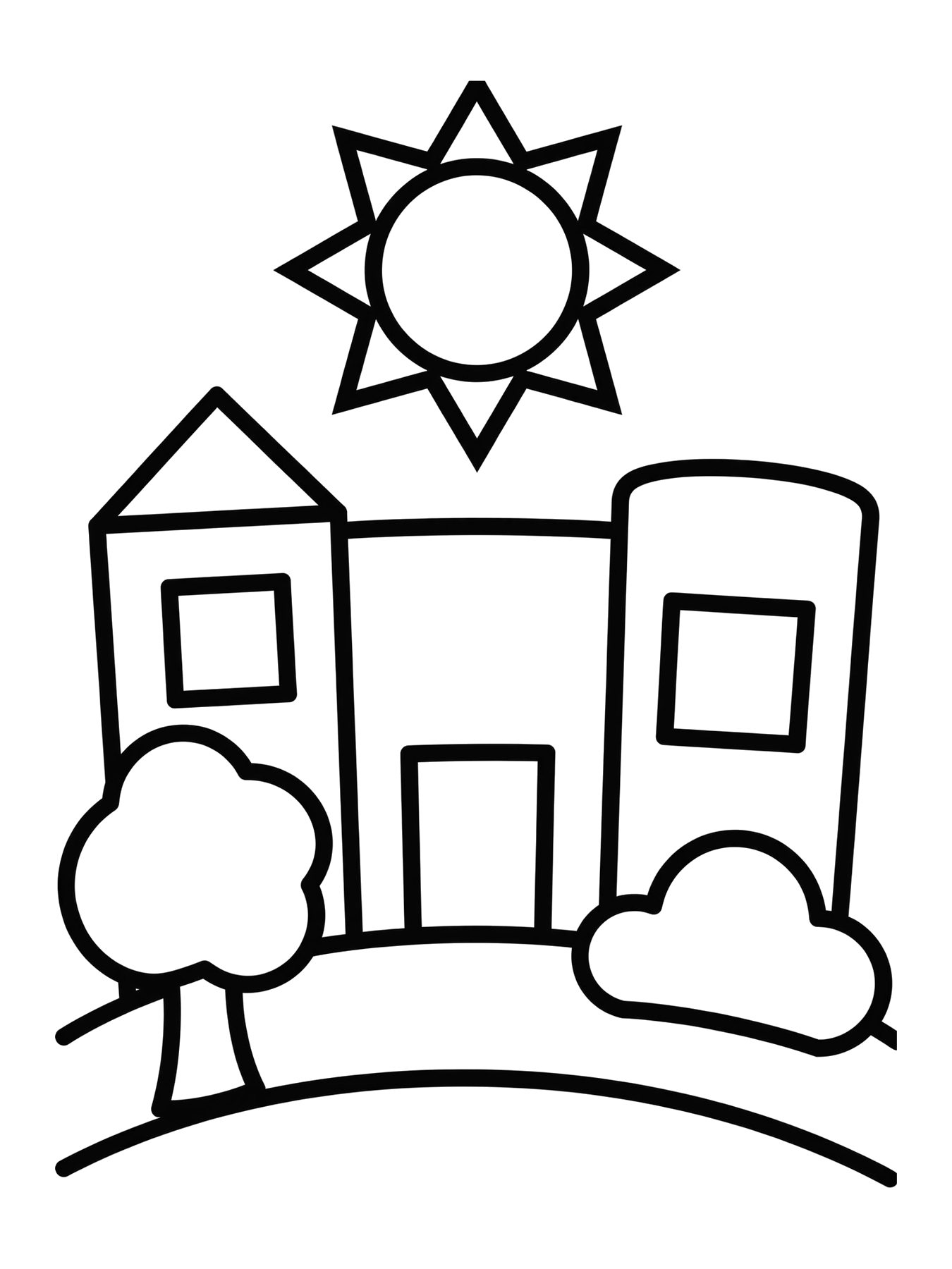 Desenho de cidade com prédios para colorir