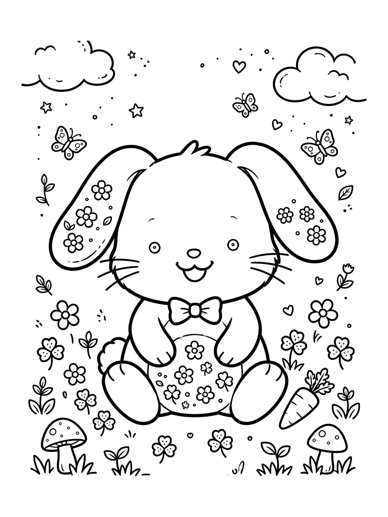 Desenho de coelhinho kawaii para colorir