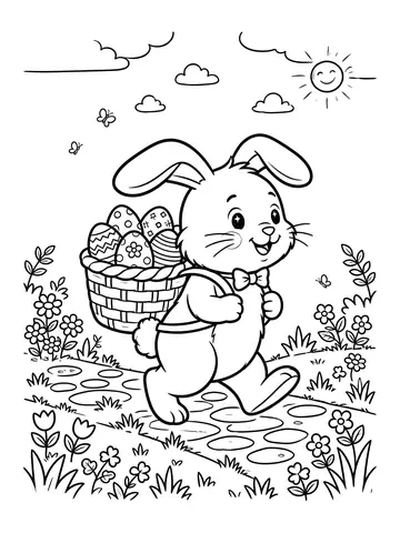 Desenho de coelho com cesta nas costas para colorir