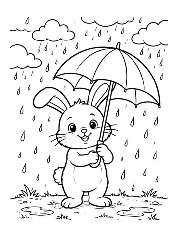 Desenho de coelho com guarda-chuva para colorir