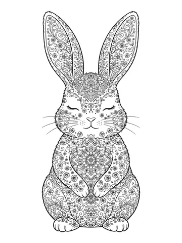 Desenho de coelho com padrões detalhados para colorir