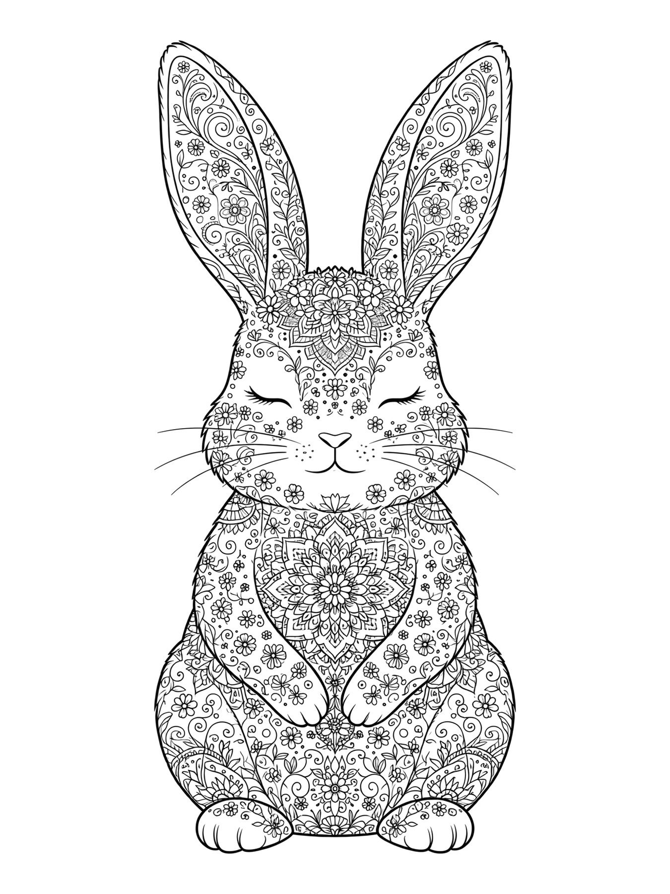 Desenho de coelho com padrões detalhados para colorir