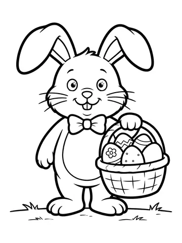 Desenho de coelho de páscoa com cesta de ovos para colorir
