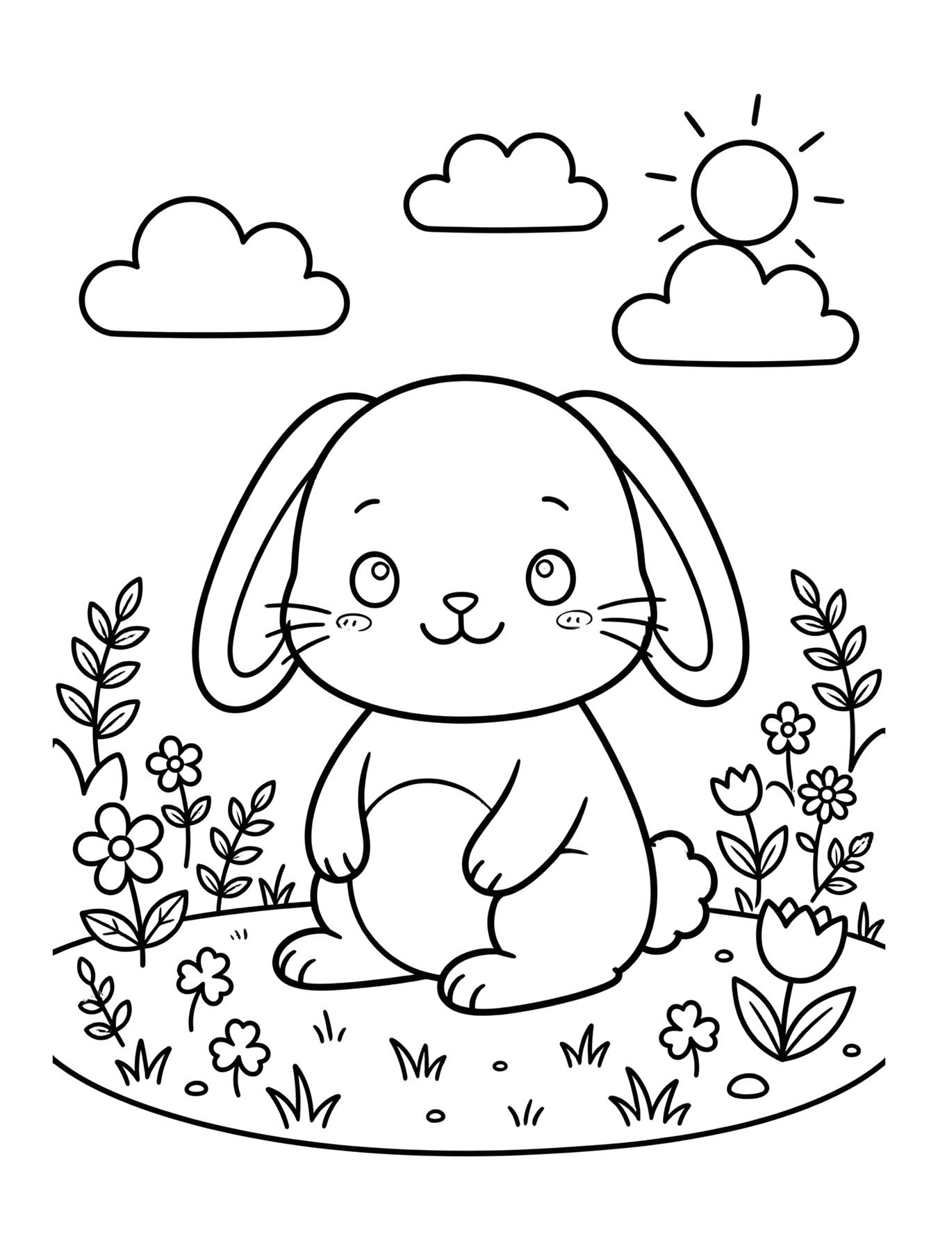 Desenho de coelho kawaii para colorir