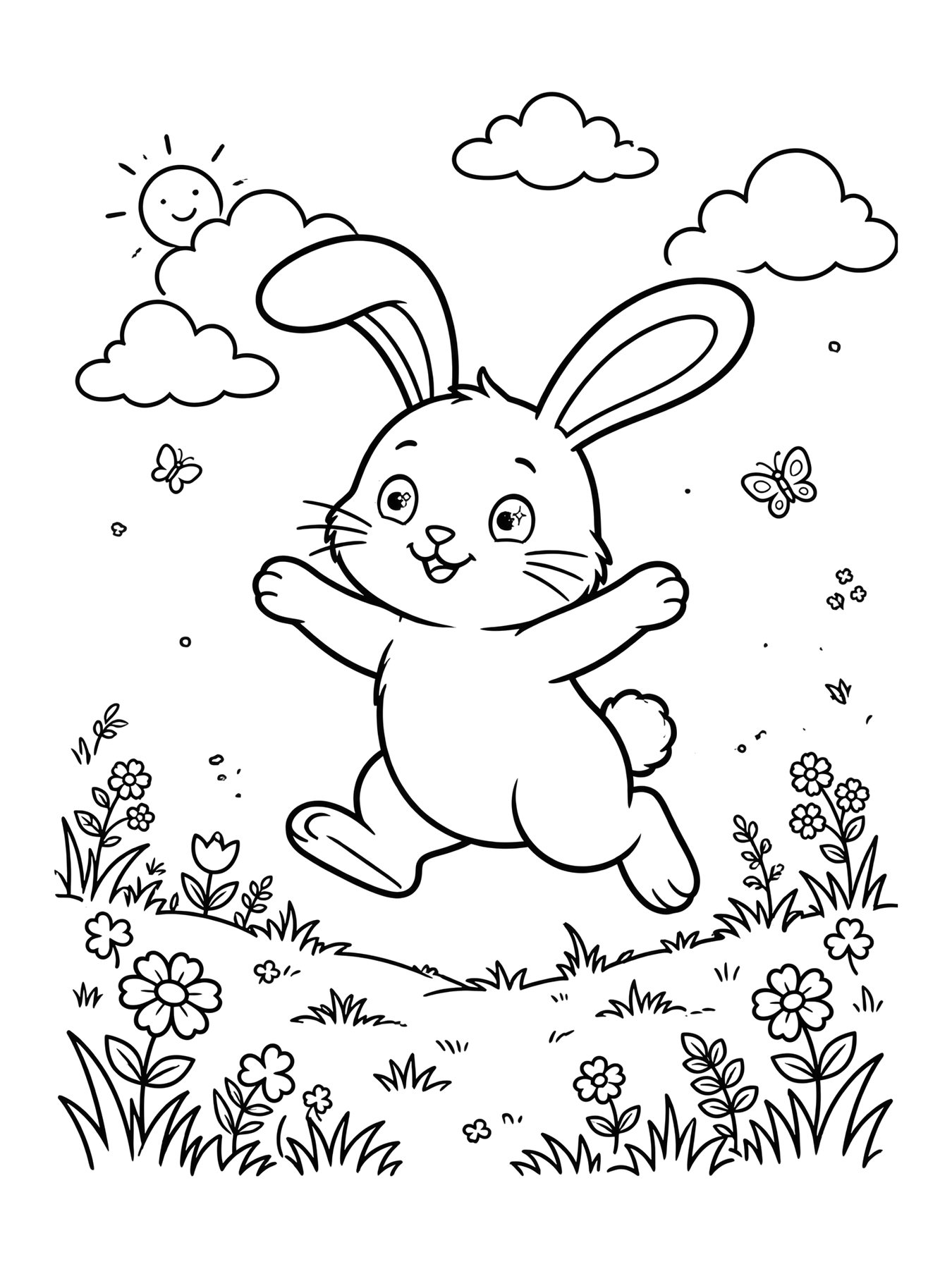 Desenho de coelho pulando para colorir