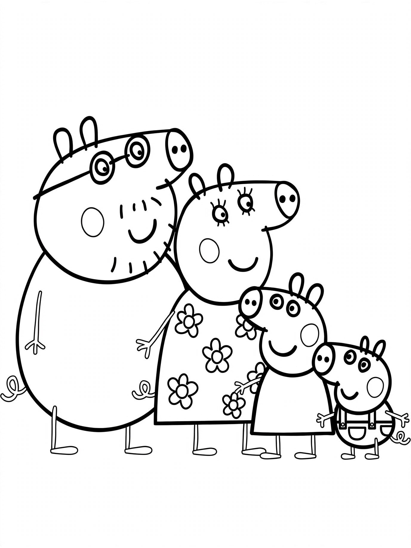 Desenho de Peppa Pig com a familia para colorir