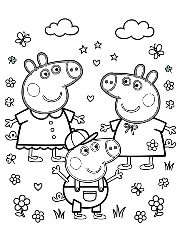 Desenho de Peppa Pig com amigos para colorir
