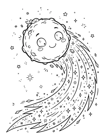 Desenho de cometa com cauda brilhante para colorir