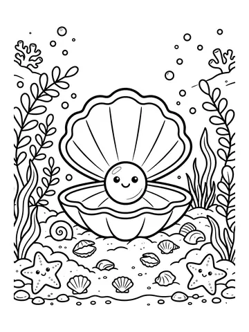 Desenho de concha com pérola para colorir