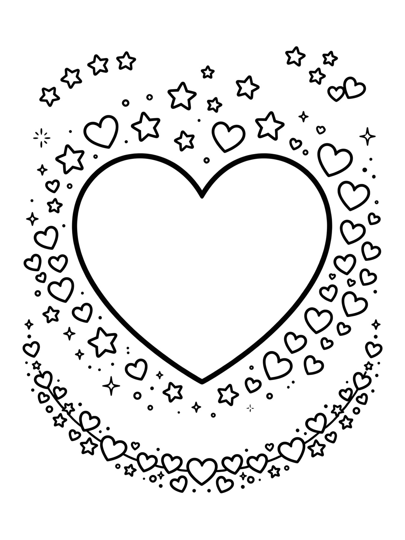 Desenho de coração com estrelas para colorir